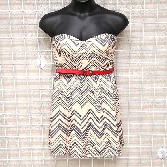 Teese Me Chevron Print Strapless Dress with Belt size 13 - Picture 1 of 8